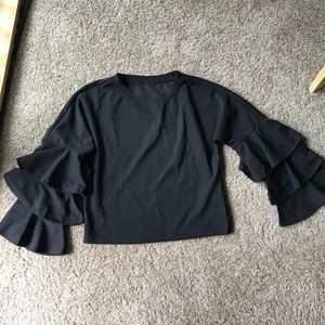 Black Ruffle Sleeve Top